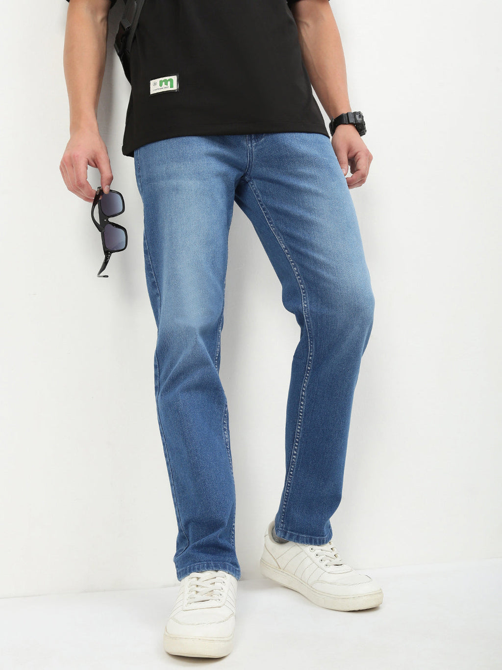 Men's Blue Solid Straight Fit Jeans
