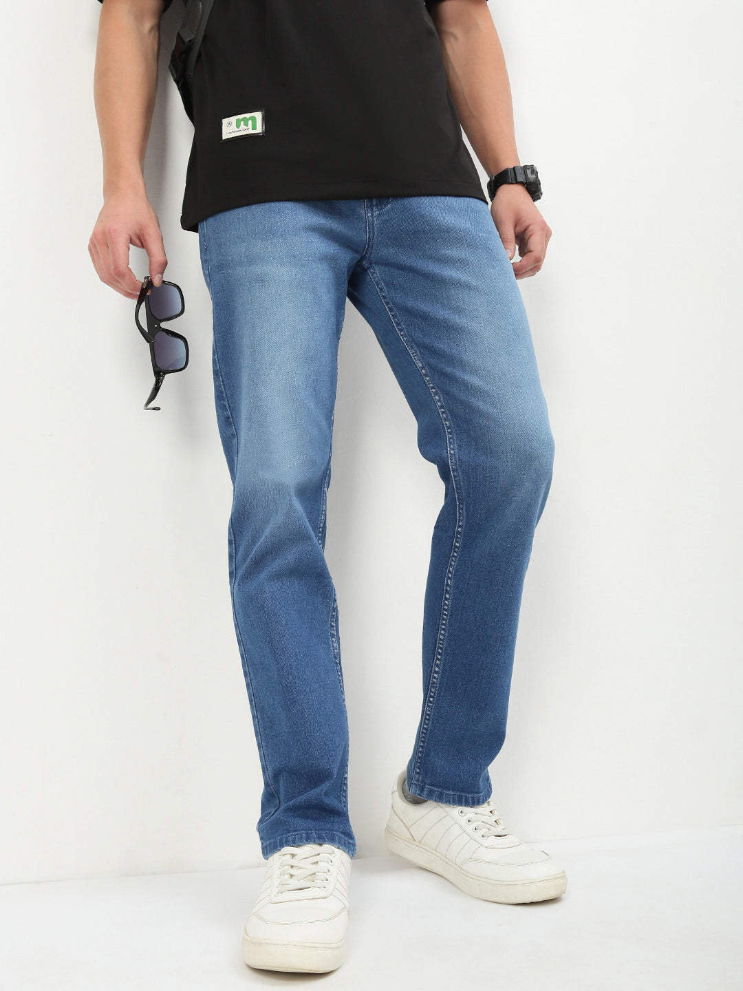 Men's Blue Solid Straight Fit Jeans