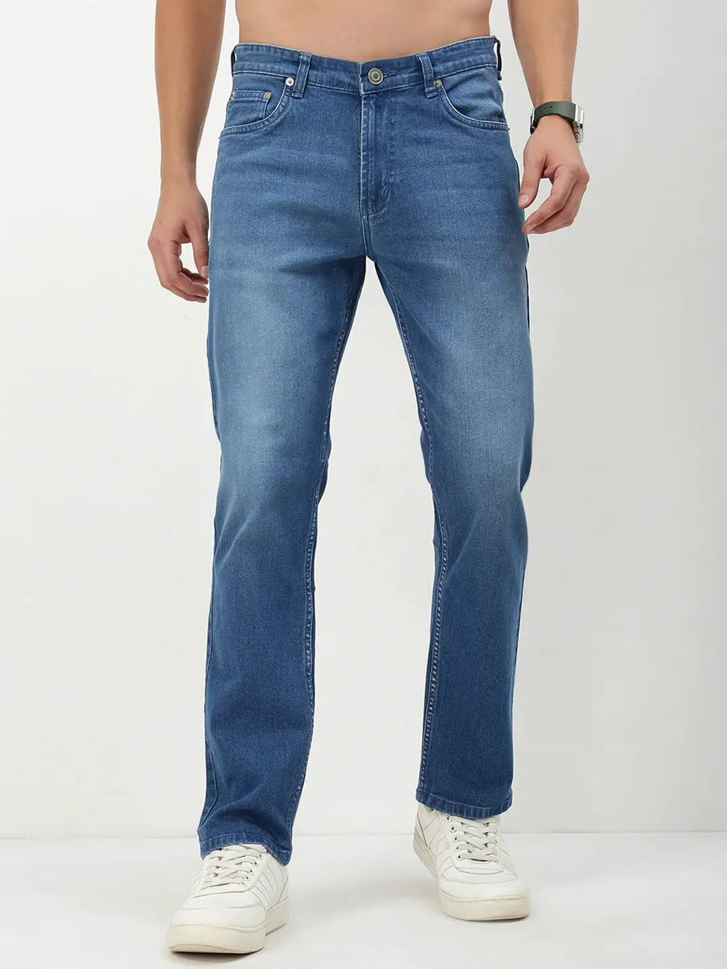 Men's Blue Solid Straight Fit Jeans