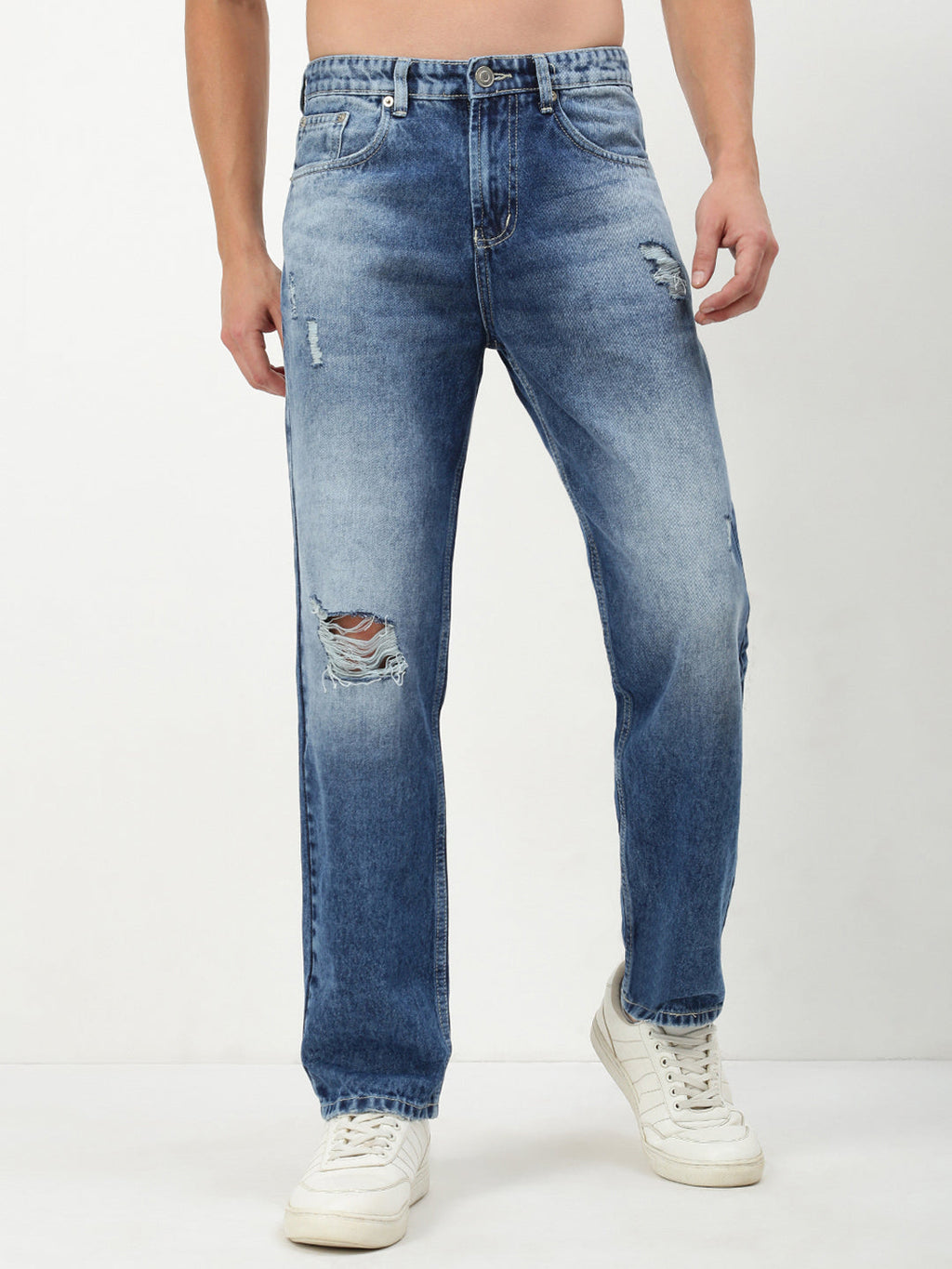 Men's Blue Solid Straight Fit Jeans