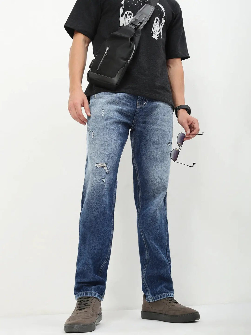 Men's Blue Solid Straight Fit Jeans