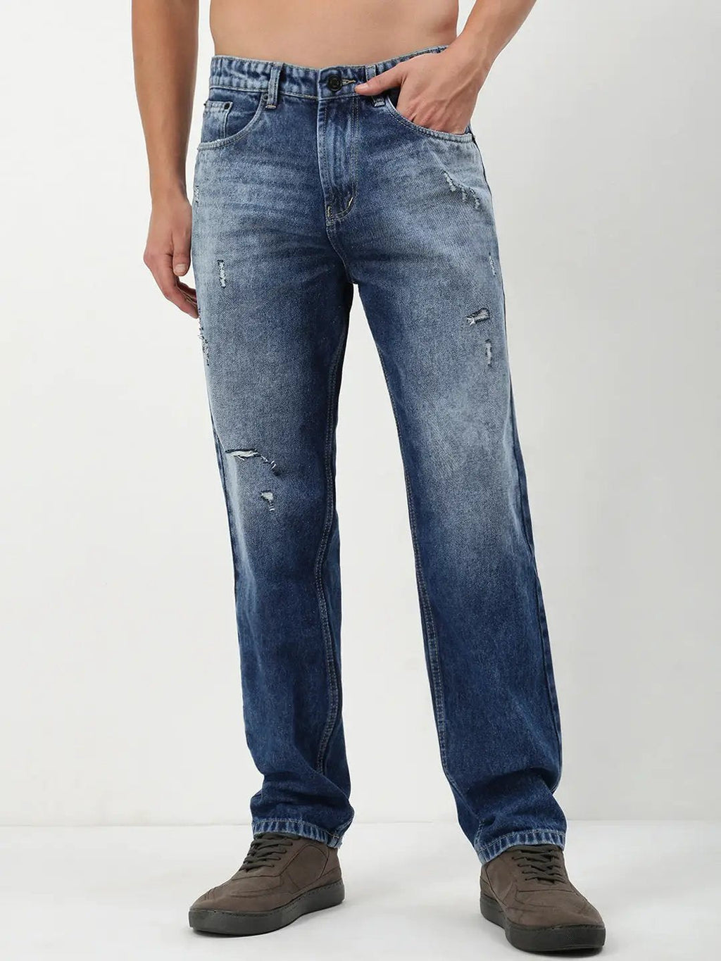 Men's Blue Solid Straight Fit Jeans