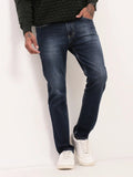 Men's Navy Blue Solid Straight Fit Heavy Fade Acid Wash Jeans
