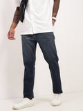 Men's Navy Blue Comfort Straight Fit Low-Rise Heavy Fade Acid Wash Stretchable Jeans