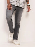 Men's Grey Solid Straight Fit Heavy Fade Acid Wash Jeans