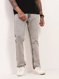 Men's Grey Solid Straight Fit Low-Rise Heavy Fade Jeans