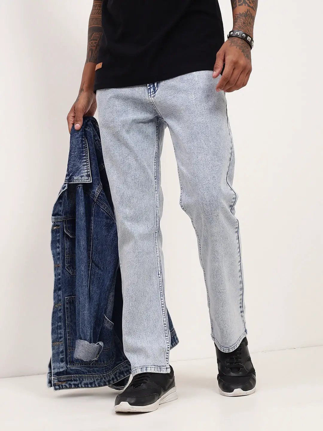 Men's Blue Solid Denim Straight Fit Jeans