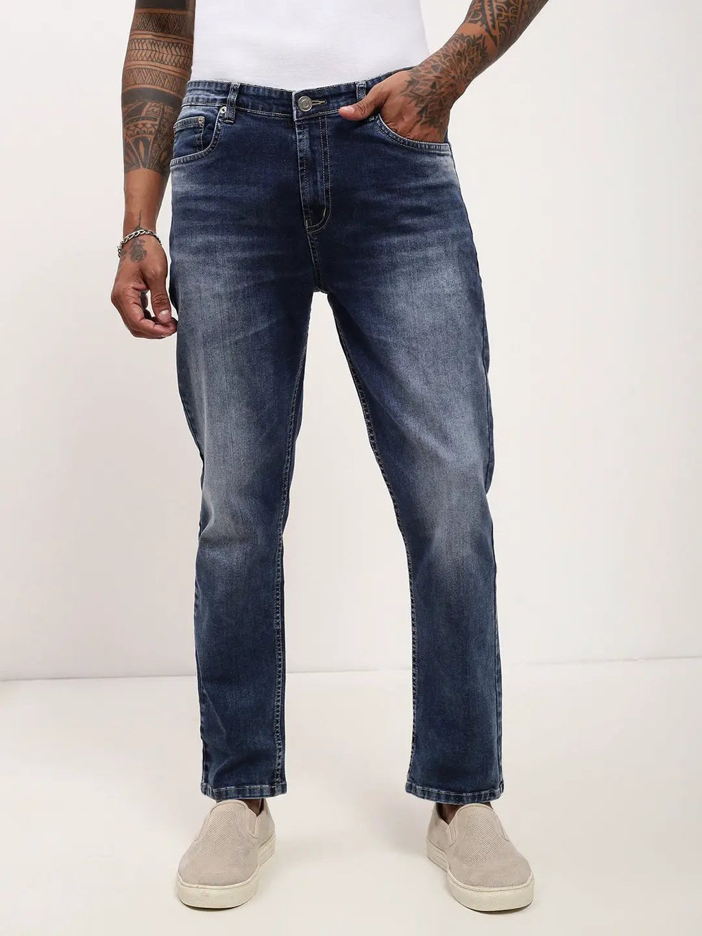 Men's Blue Solid Straight Fit Jeans
