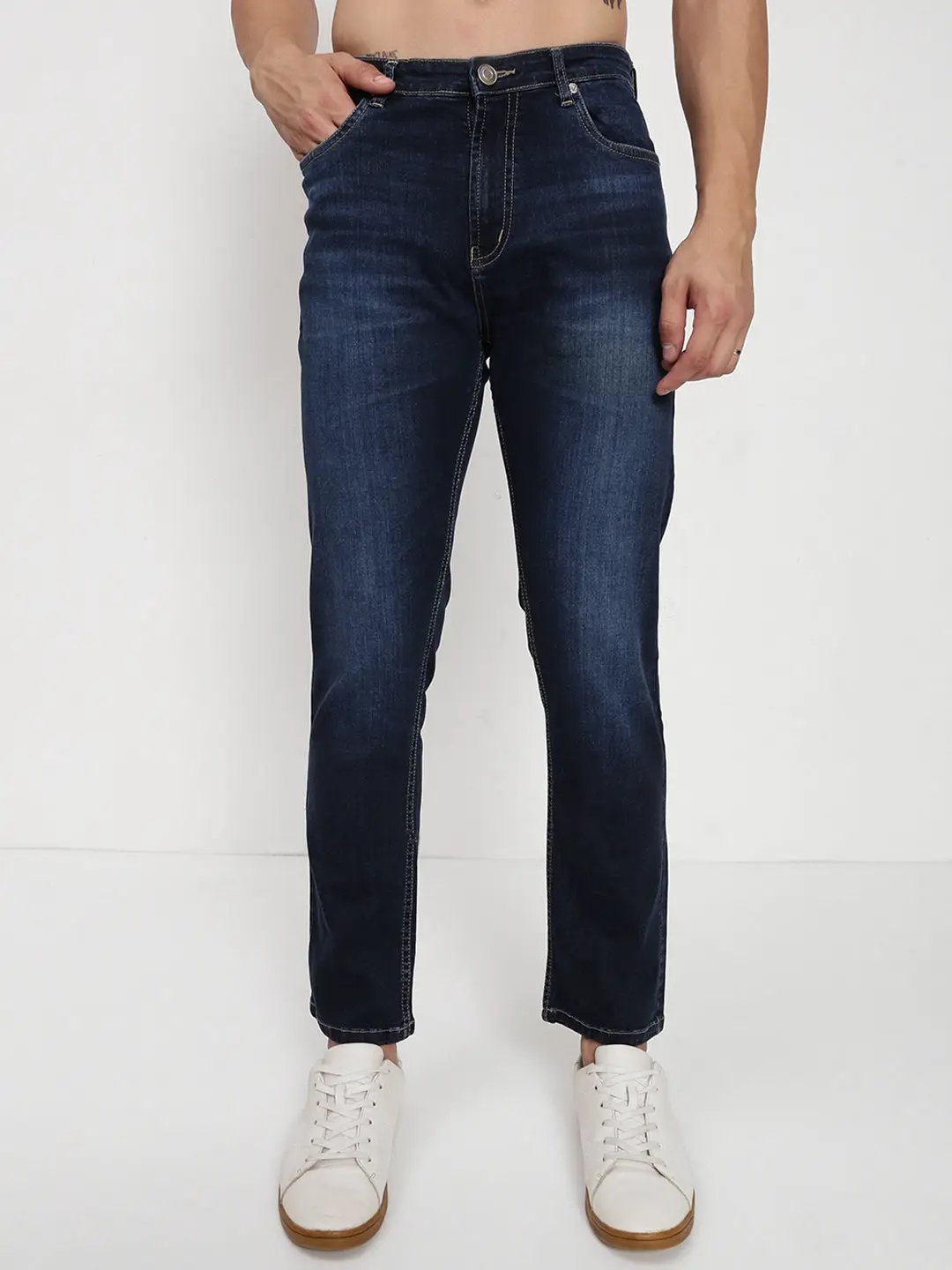 Men's Navy Blue Straight Fit Jeans