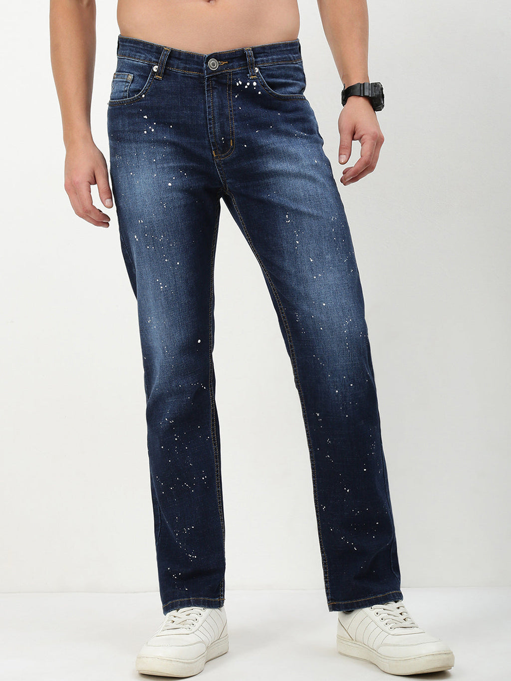 Men's Blue Solid Straight Fit Jeans