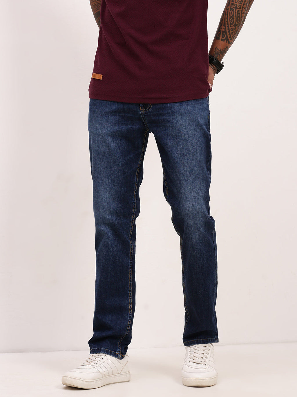 Men's Blue Solid Straight Fit Stretchable Jeans
