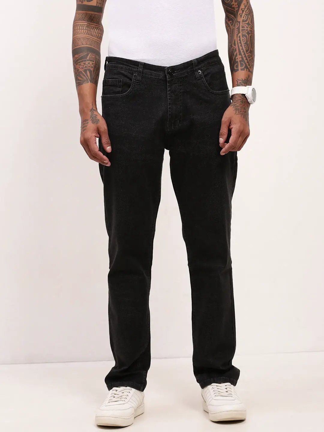 Men's Charcoal Solid Straight Fit Jeans