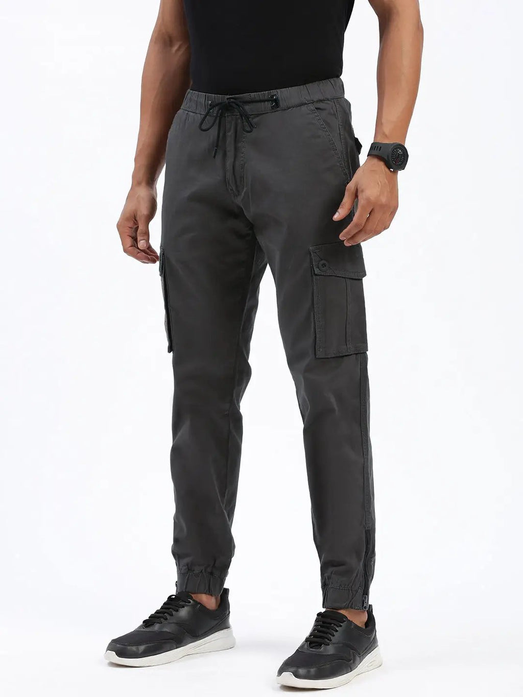 Men's Charcoal Comfort Slim Fit Low-Rise Joggers Trousers