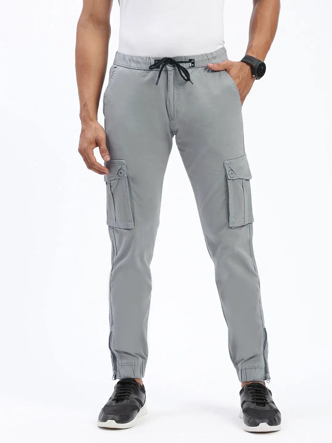 Men's Grey Comfort Slim Fit Cotton Joggers Trousers