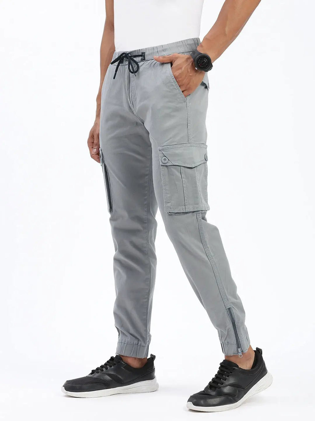 Men's Grey Comfort Slim Fit Cotton Joggers Trousers