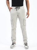 Men's Grey Cotton Comfort Slim Fit Low-Rise Joggers Trousers