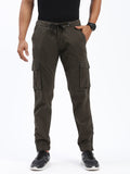 Men's Olive Comfort Slim Fit Low-Rise Cotton Joggers Trousers