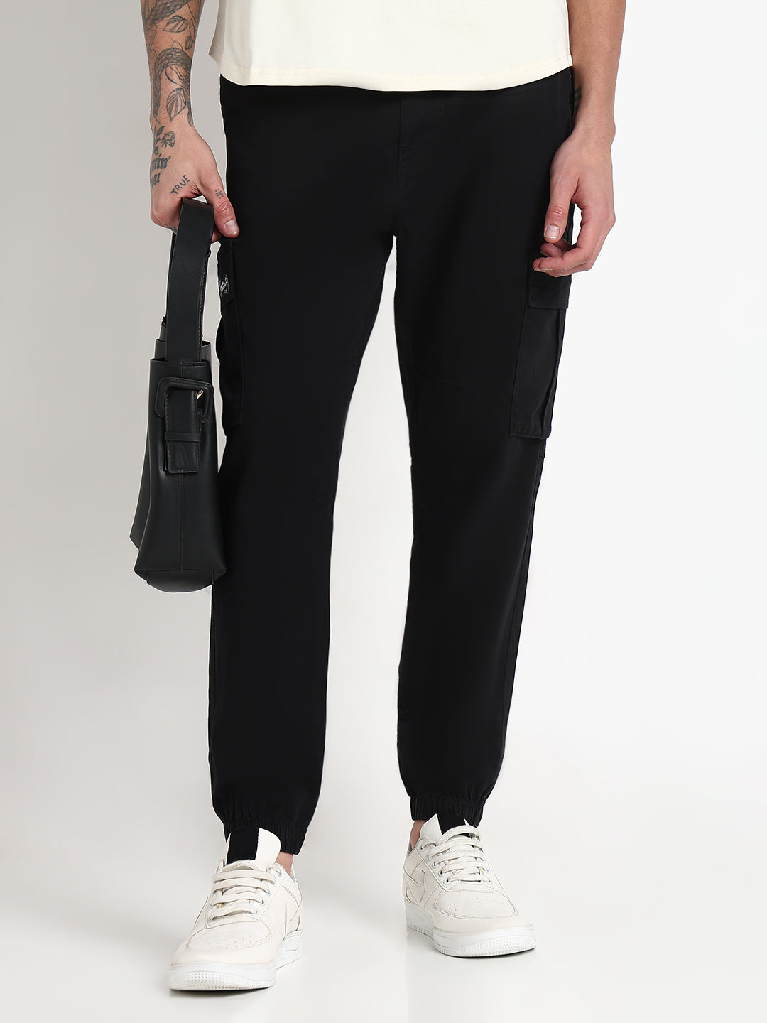 Men's Black Solid Cargo Joggers