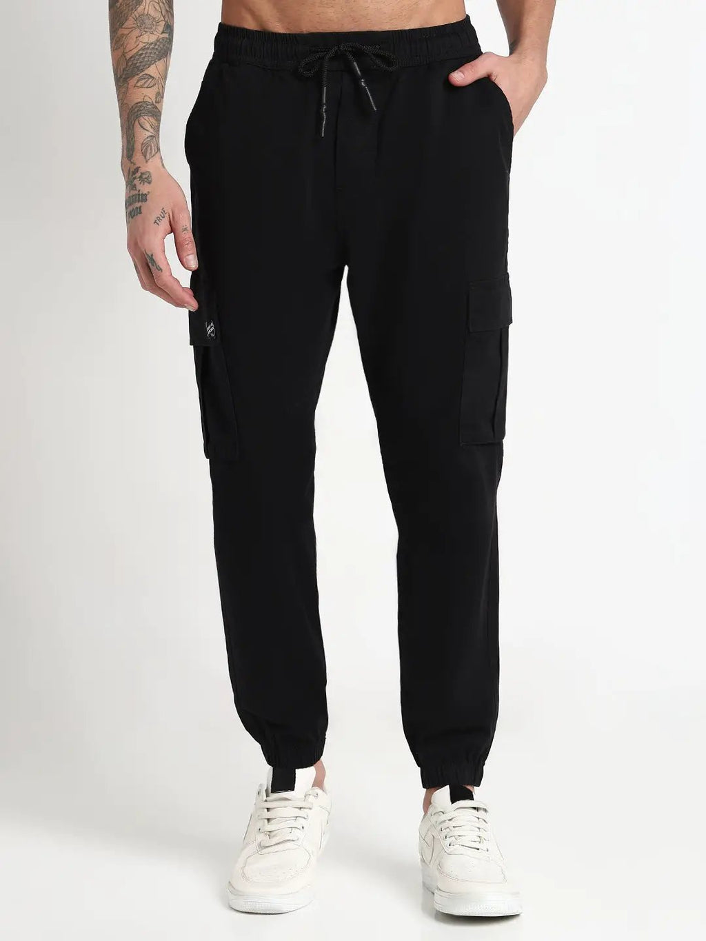 Men's Black Solid Cargo Joggers