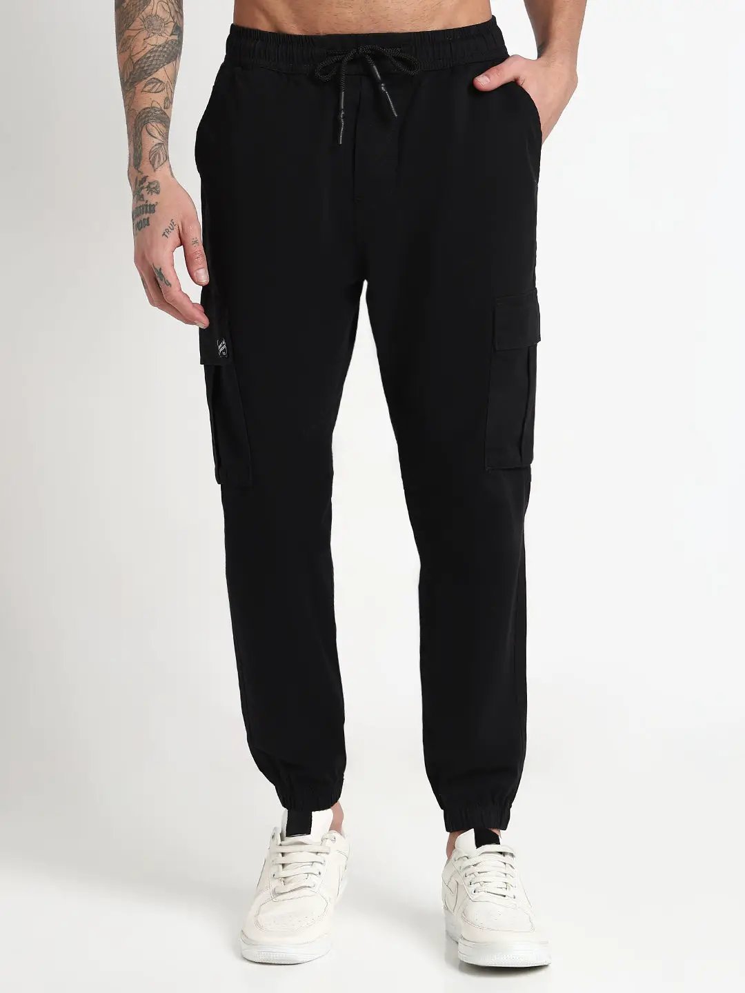 Men's Black Solid Cargo Joggers