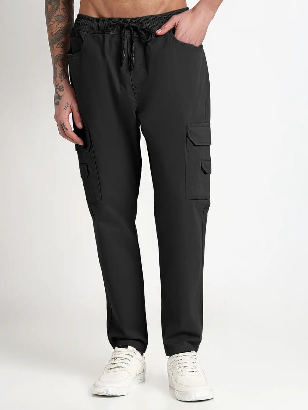 Men's Black Slim Fit Joggers with Side Pocket