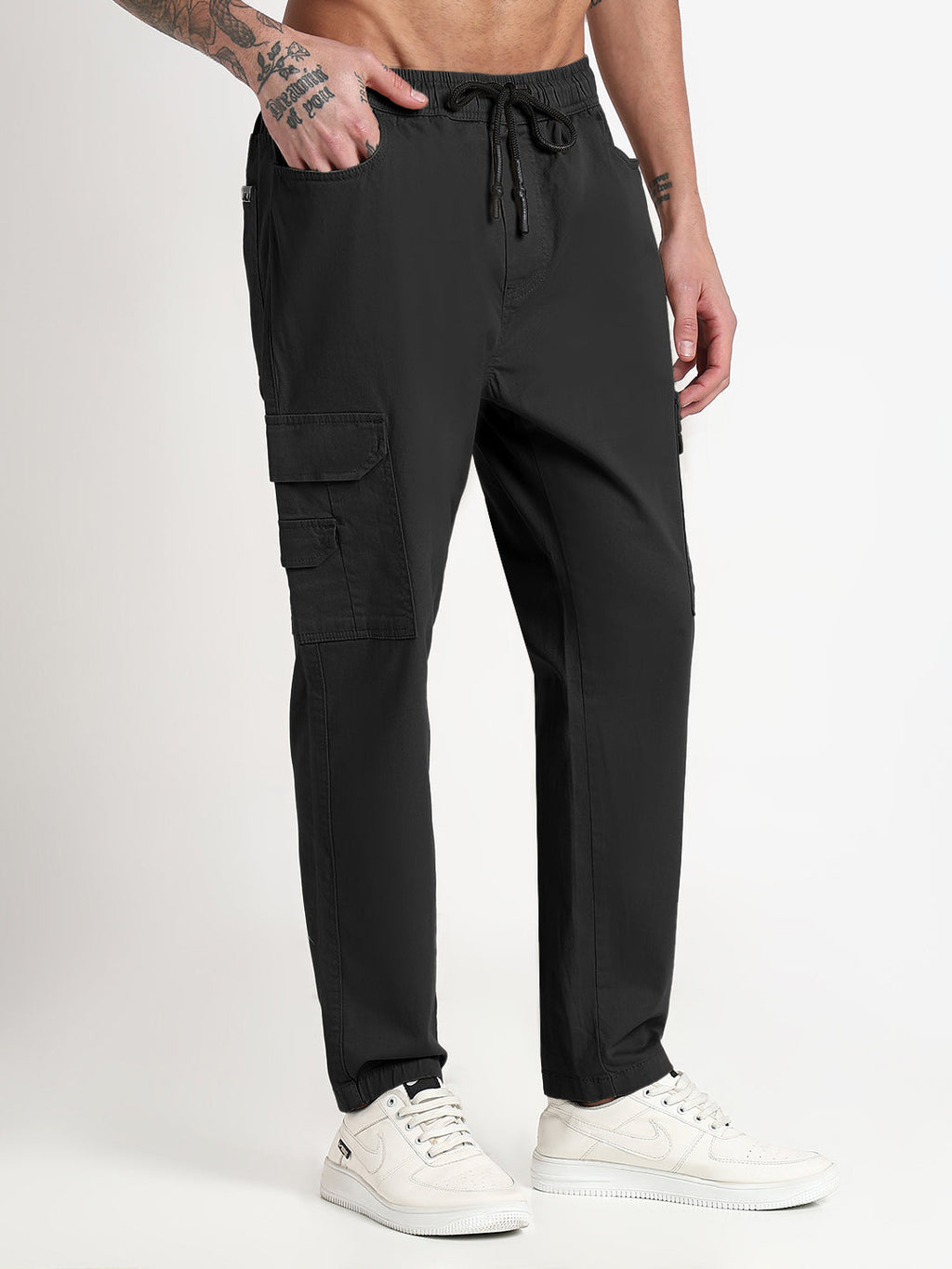 Men's Black Slim Fit Joggers with Side Pocket