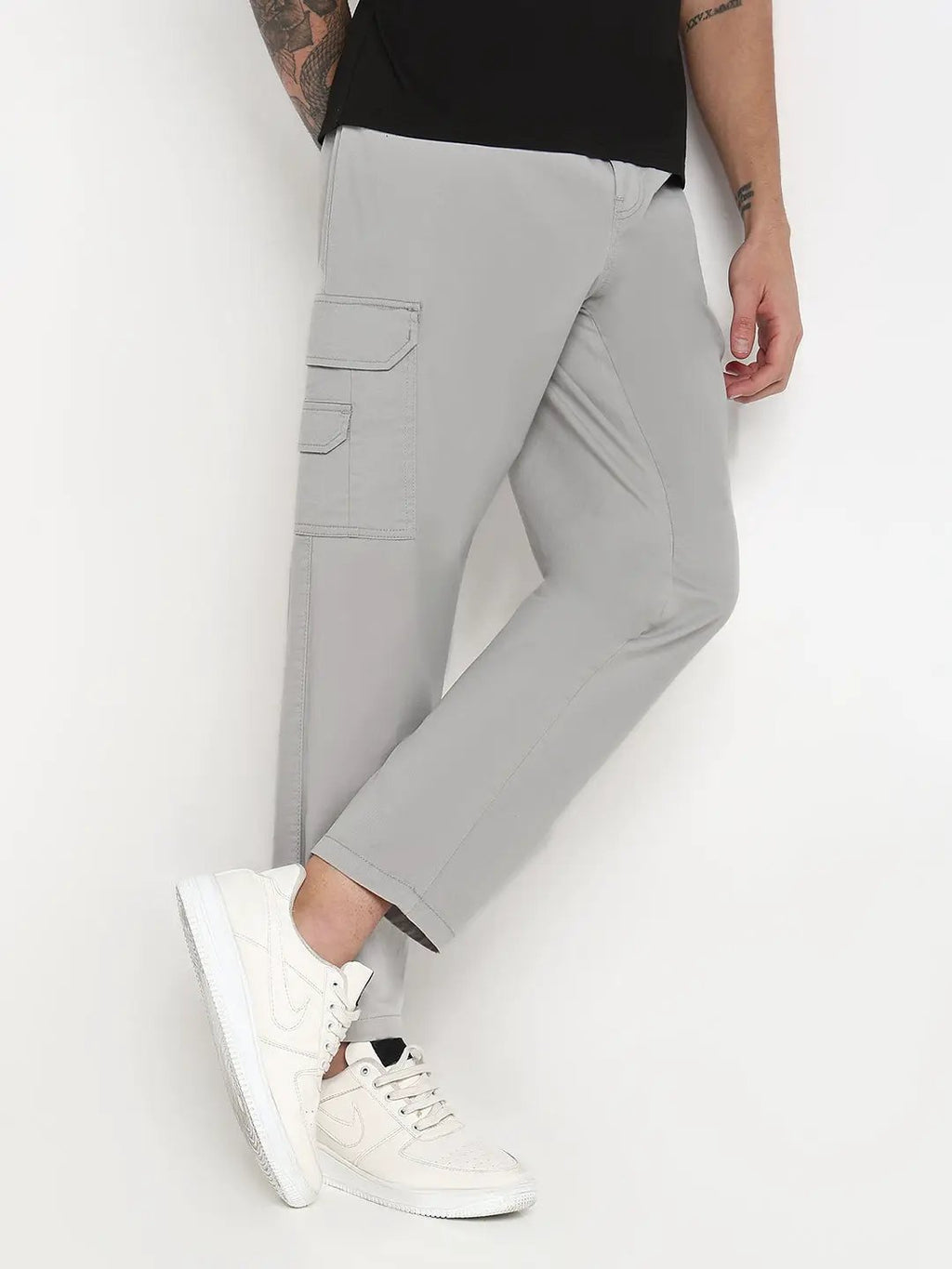 Men's Grey Solid Cargo Joggers
