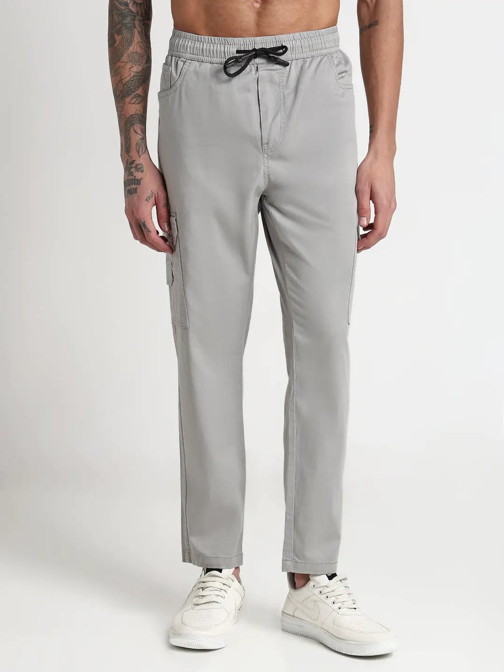 Men's Grey Solid Cargo Joggers