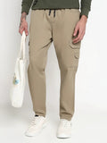 Men's Khaki Solid Cargo Drawstring Joggers