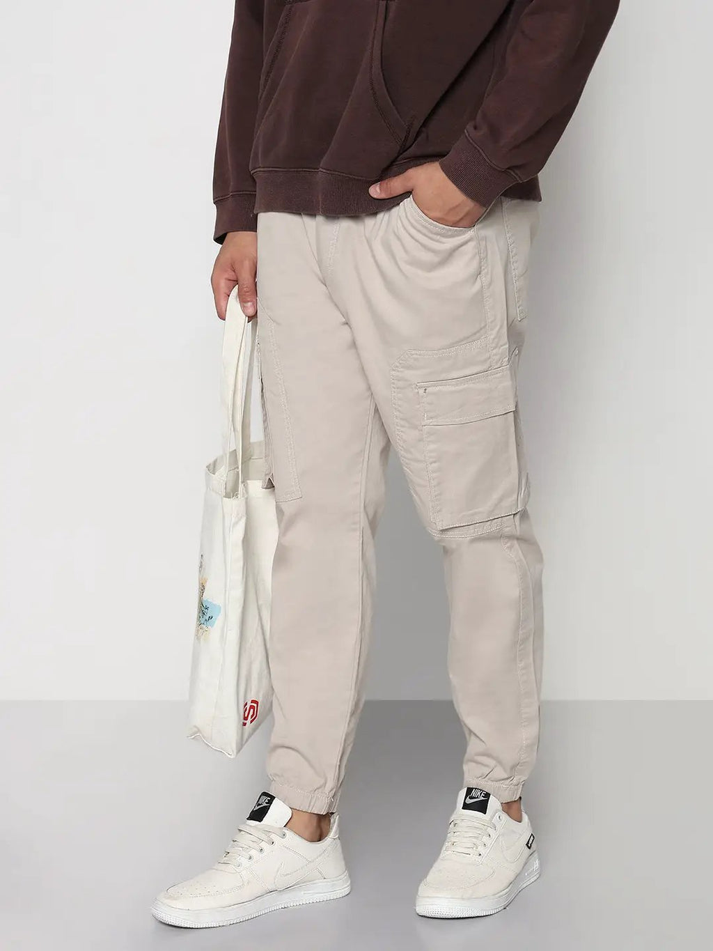 Men's Beige Straight Fit Joggers