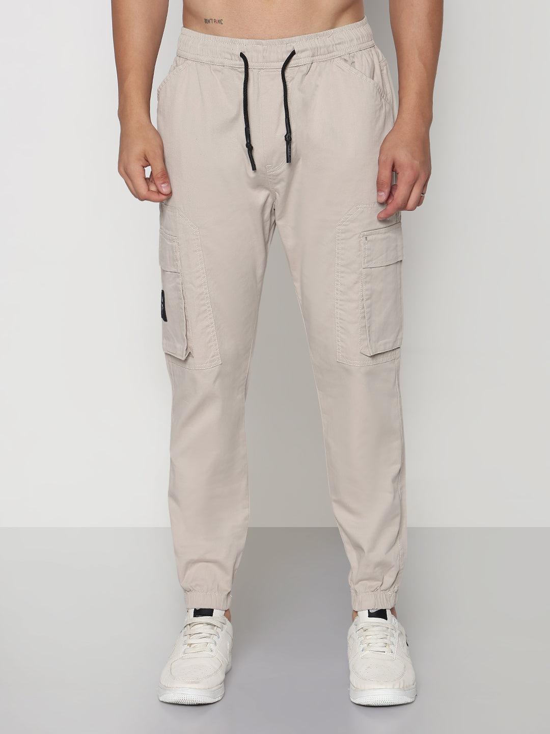 Men's Beige Straight Fit Joggers