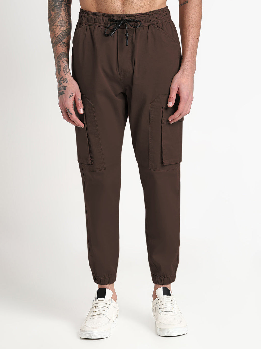 Men's Brown Slim Fit Joggers with Side Pockets