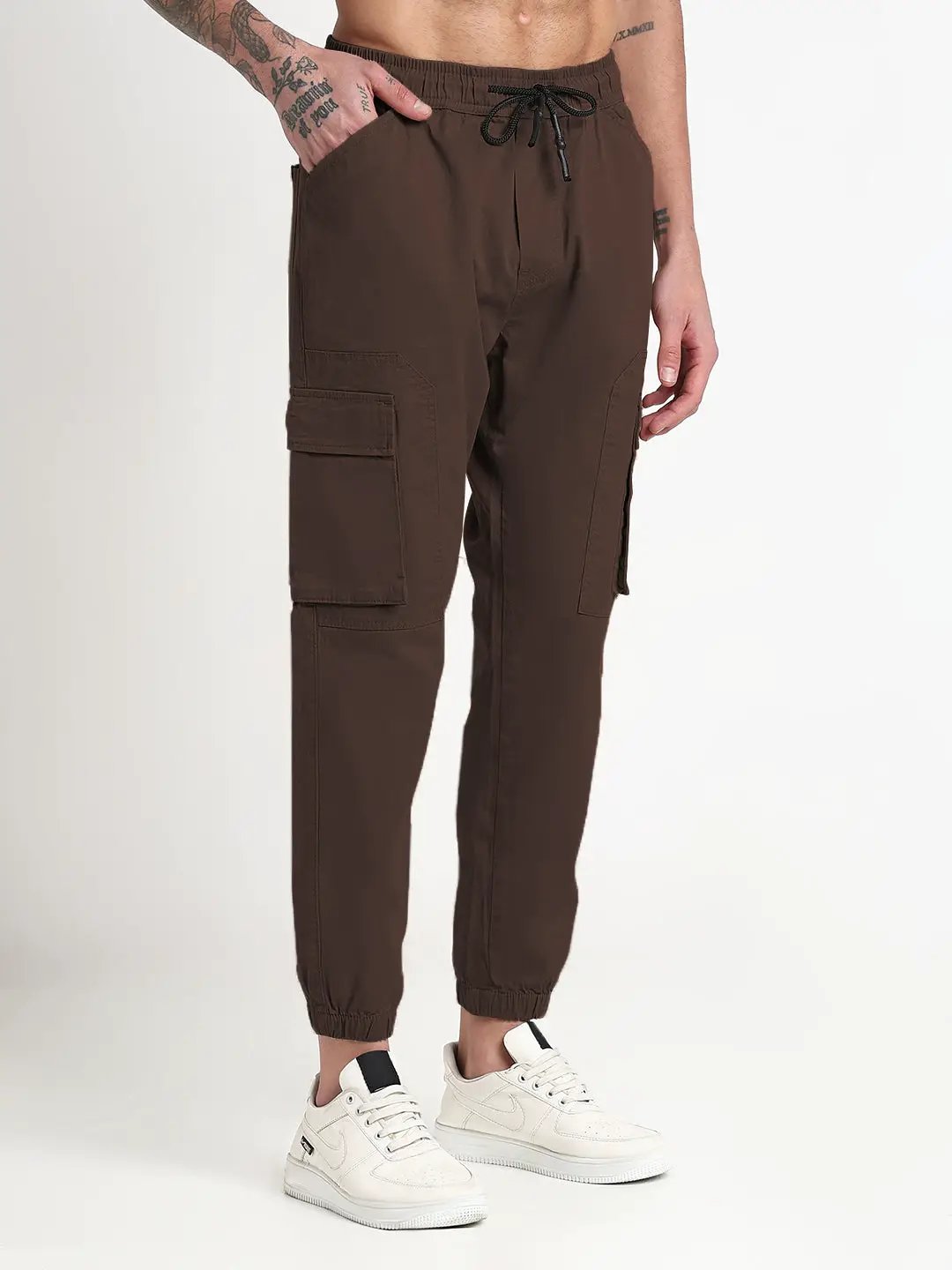 Men's Brown Slim Fit Joggers with Side Pockets