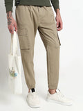Men's Khaki Solid Cargo Joggers