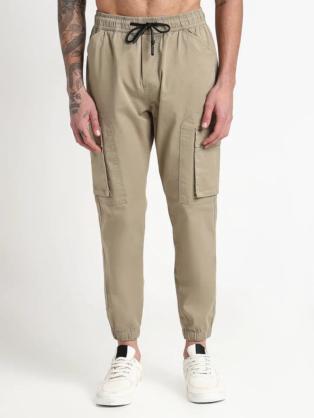 Men's Khaki Solid Cargo Joggers