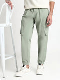 Men's Green Solid Cargo Joggers