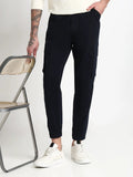 Men's Navy Blue Solid Cargo Joggers