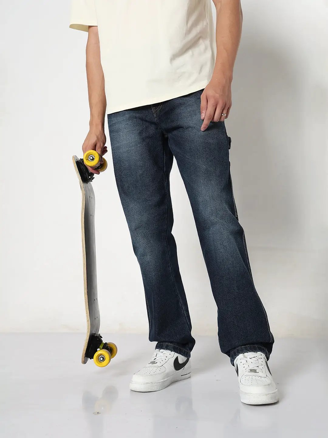Men's Navy Blue Relaxed Fit Jeans