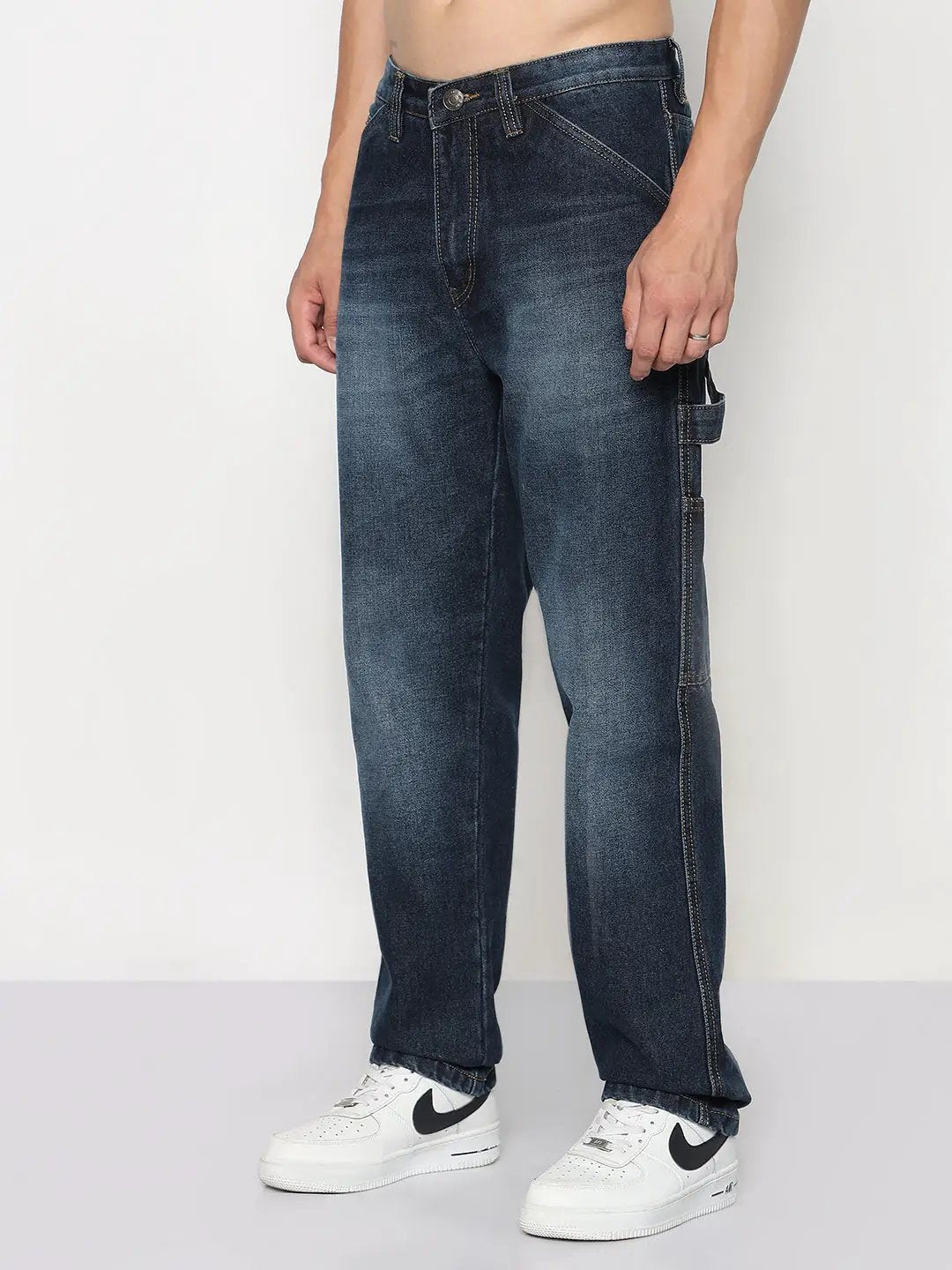 Men's Navy Blue Relaxed Fit Jeans