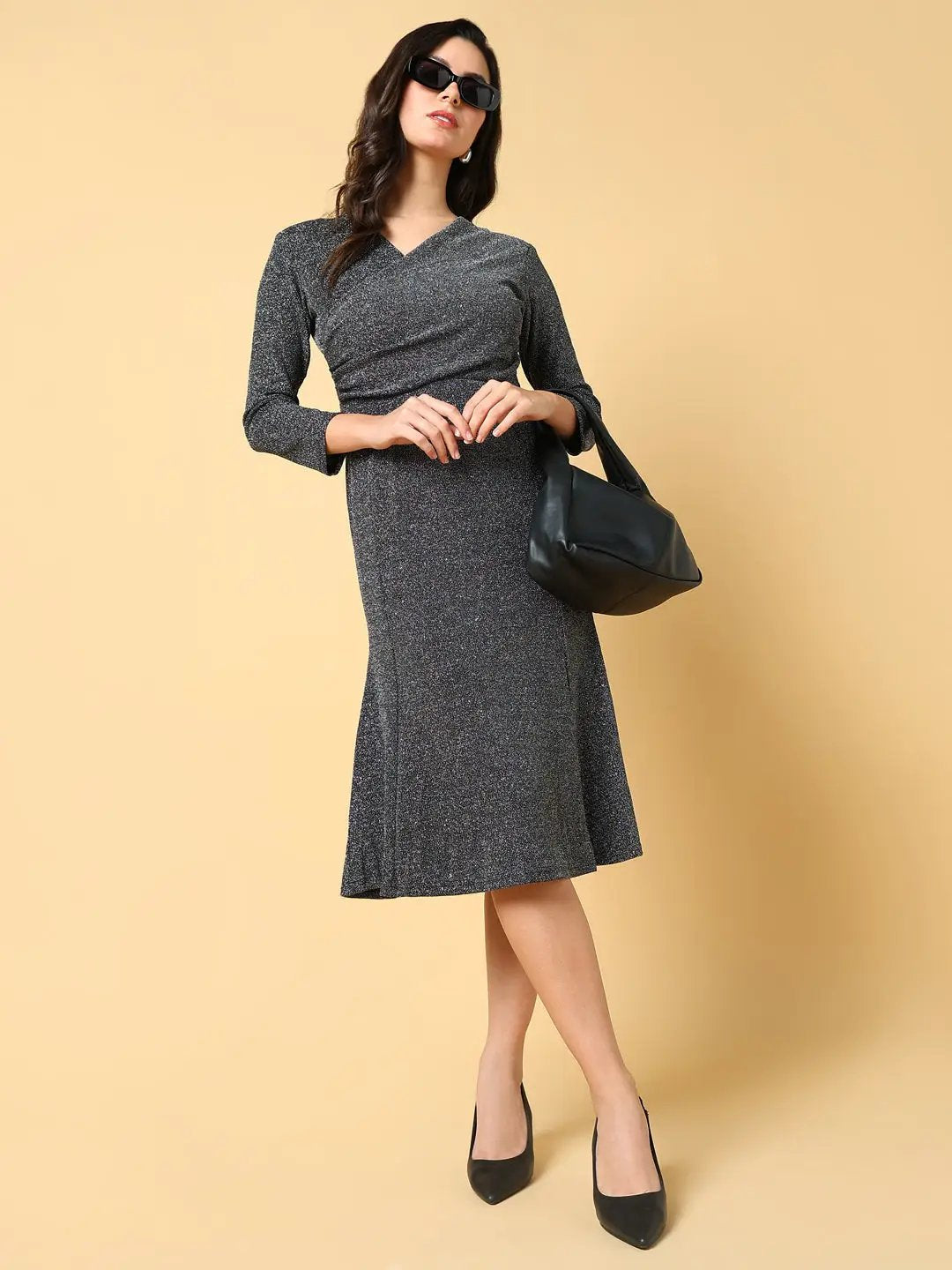 Women's Grey Fit & Flare Knee Length Dress