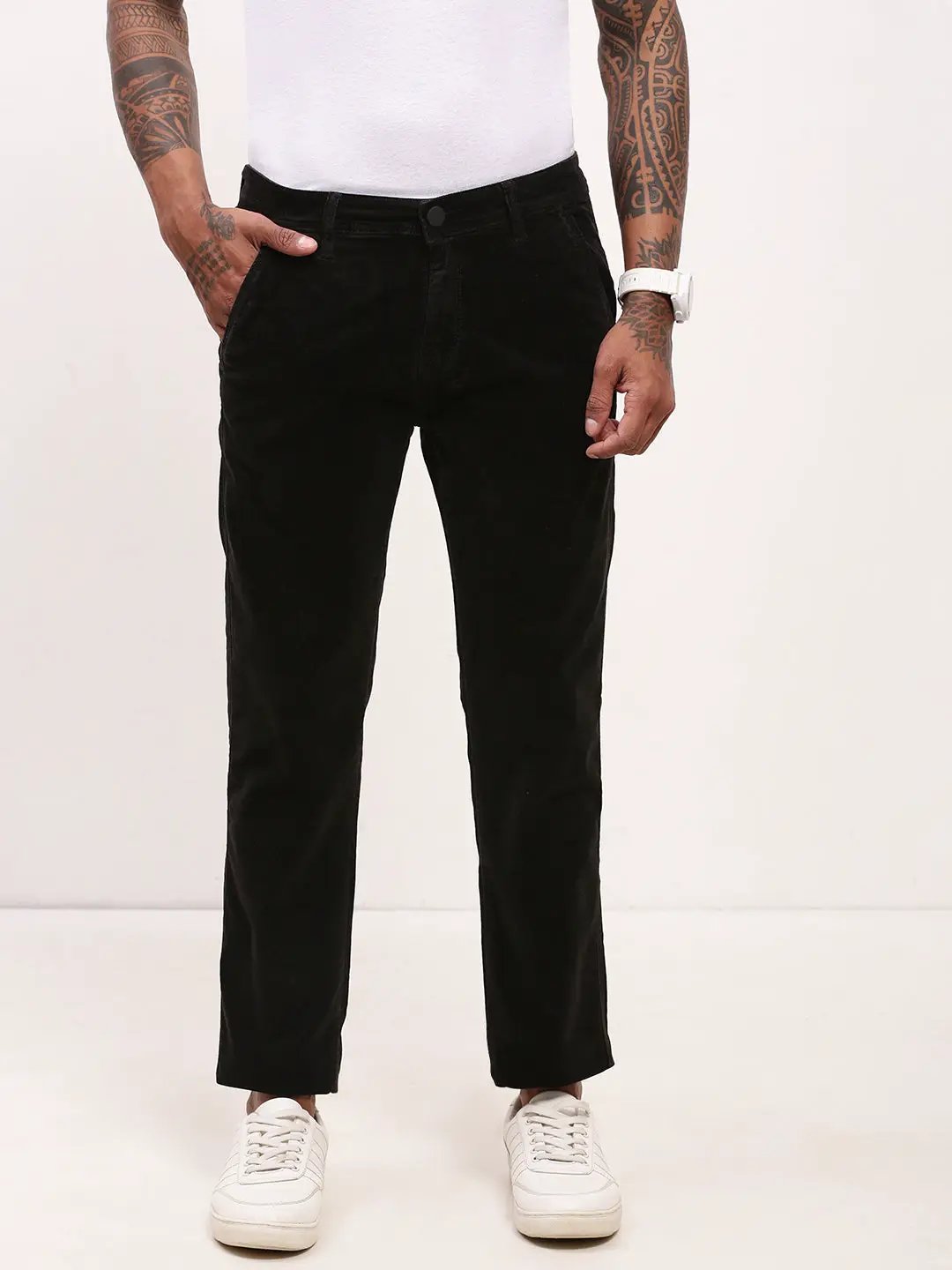 Men's Black Straight Fit Low-Rise Solid Jeans