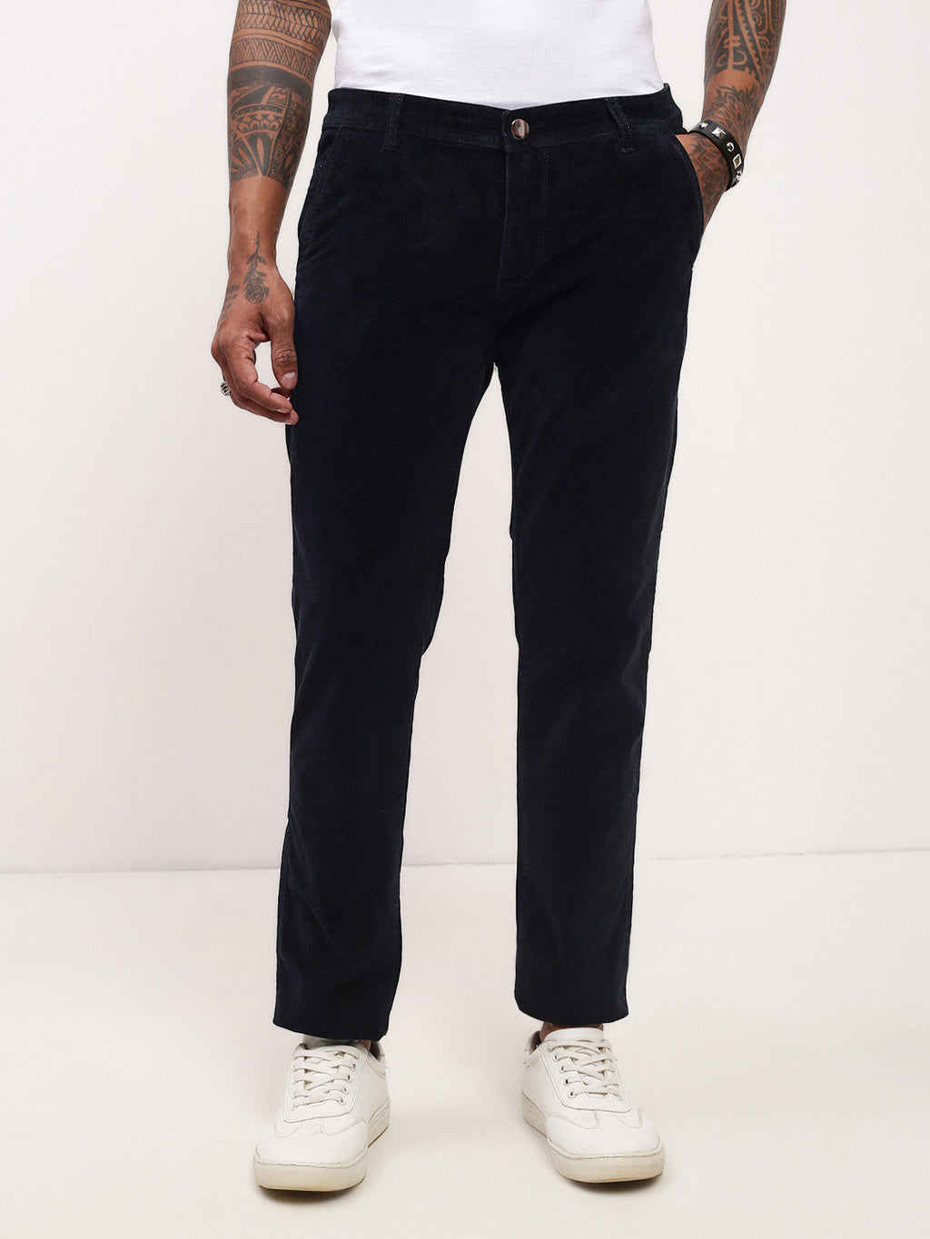 Men's Navy Blue Solid Straight Fit Jeans