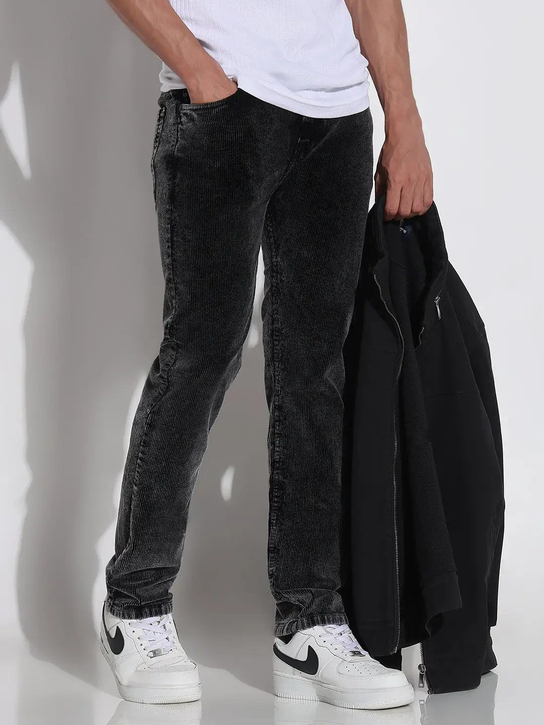 Men's Black Slim Fit Corduroy Jeans