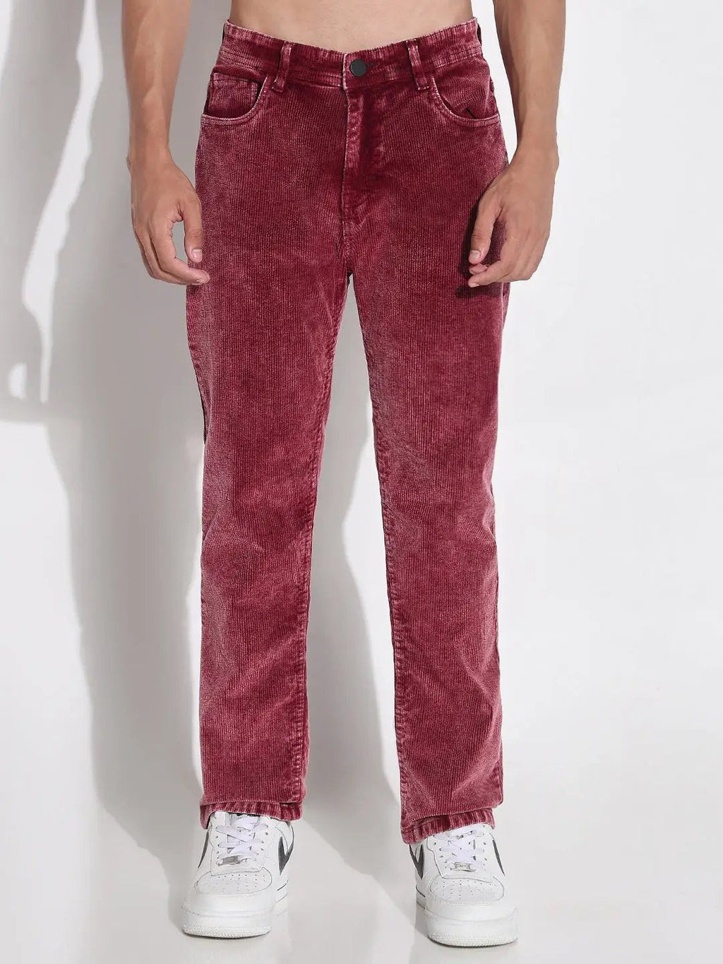 Men's Maroon Slim Fit Corduroy Jeans