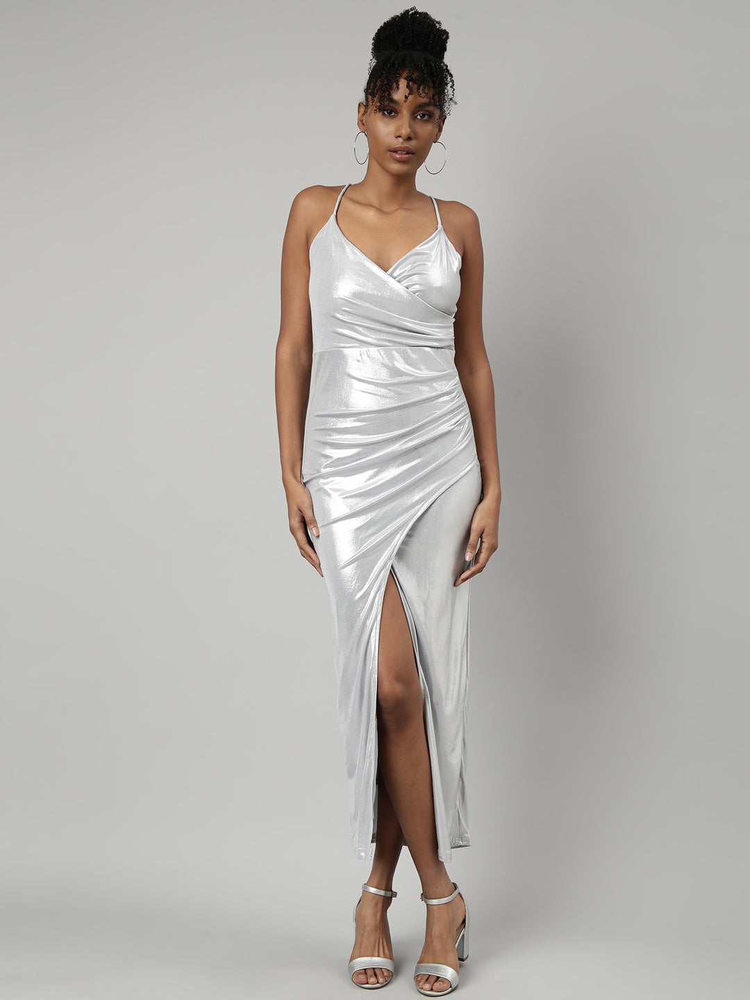 Women's Grey Maxi Sheath Party Wear Dress