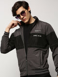 Men's Grey Colourblock Casual Bomber Jackets