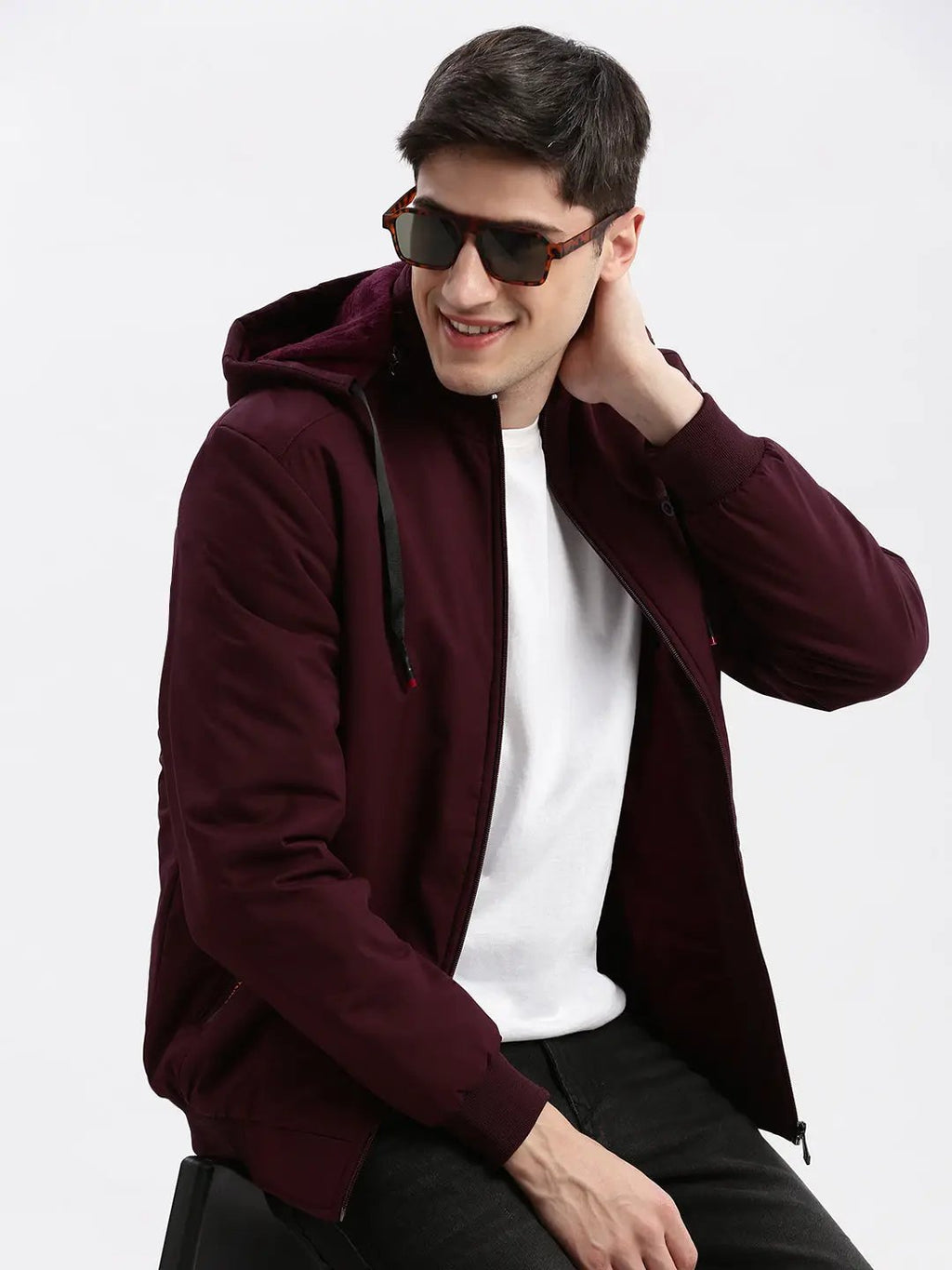 Men's Maroon Rapid-Dry Windcheater Hooded Bomber Jacket