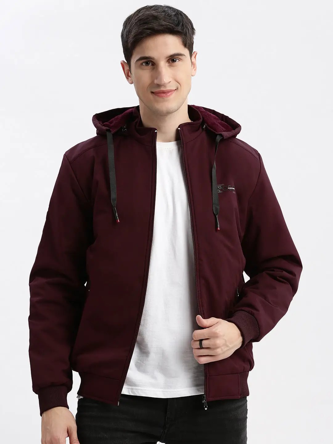 Men's Maroon Rapid-Dry Windcheater Hooded Bomber Jacket