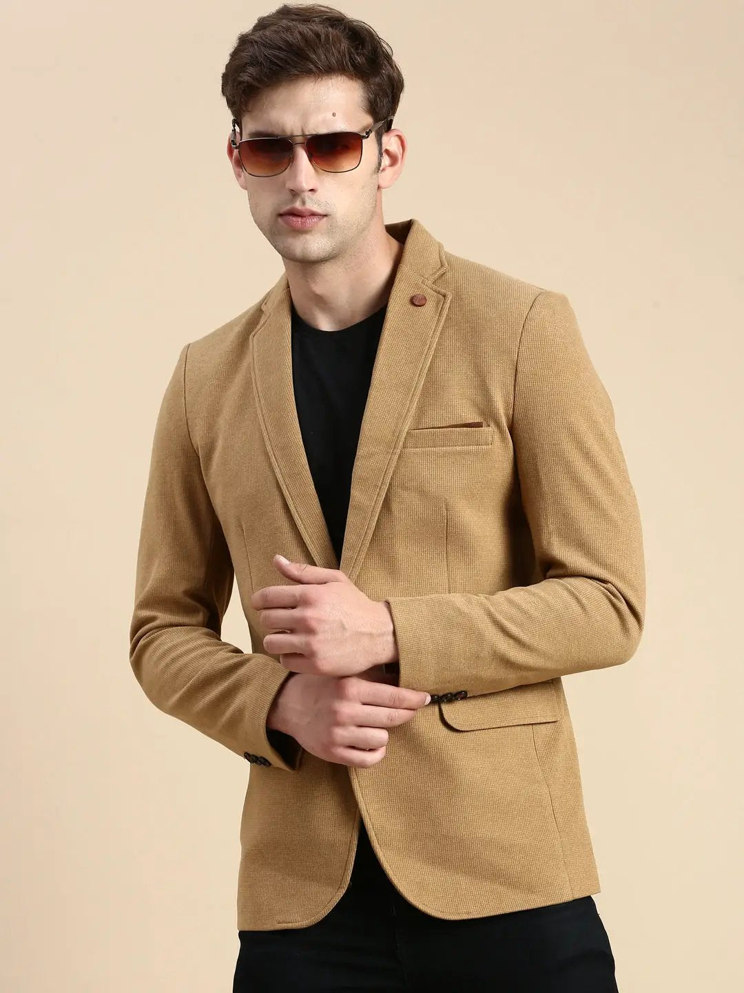Men's Khaki Slim-Fit Single Breasted Blazer