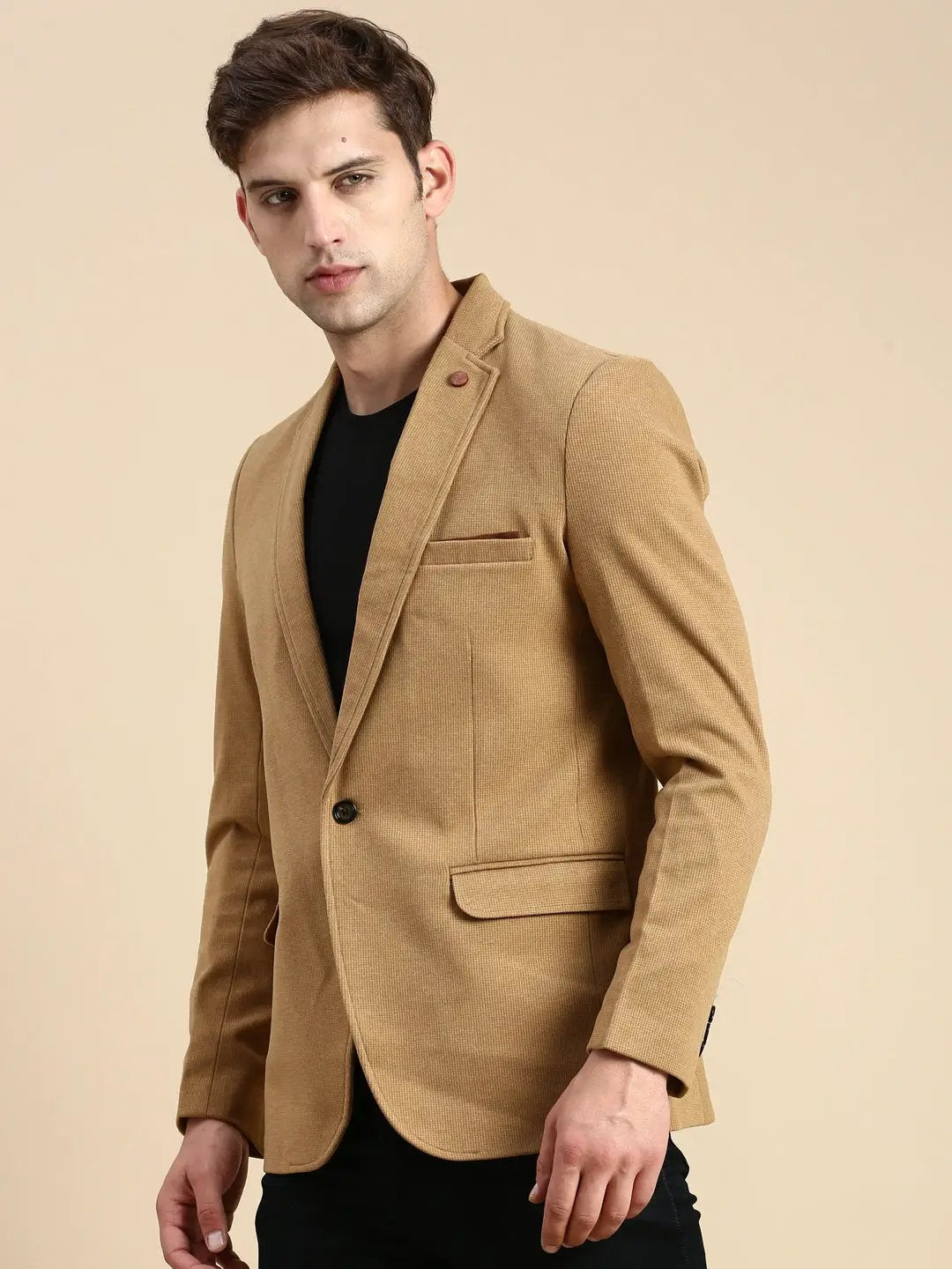Men's Khaki Slim-Fit Single Breasted Blazer